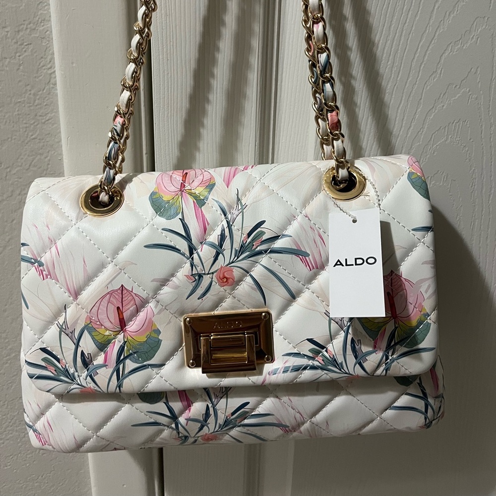 Aldo Floral Quilted Shoulder Bag with Gold Chain